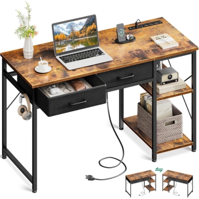 Bàn làm việc tại nhà hiện đại chân sắt, kết hợp ổ cắm tiện lợi - BTNDK11