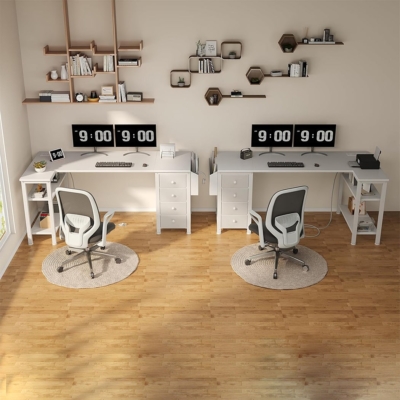 Mẫu bàn làm việc tại nhà hiện đại chữ L với 2 kệ, 4 ngăn kéo - BTNDK12