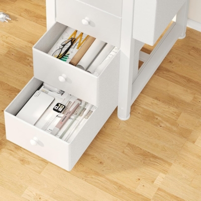 Mẫu bàn làm việc tại nhà hiện đại chữ L với 2 kệ, 4 ngăn kéo - BTNDK12