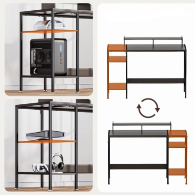 Bàn làm việc tại nhà hình chữ nhật, 2 kệ mở kèm chân đế máy tính - BTNDK14