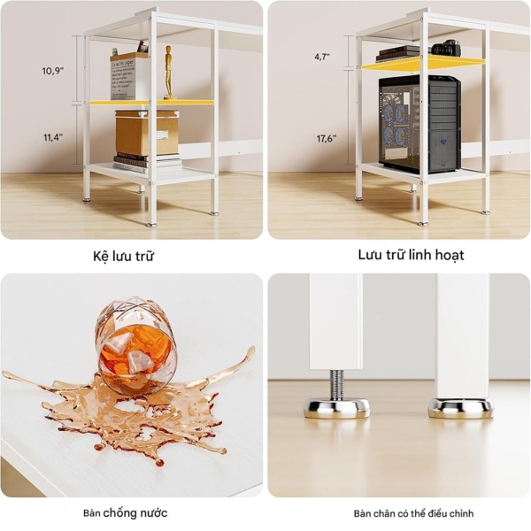 Bàn làm việc tại nhà hình chữ nhật, 2 kệ mở kèm chân đế máy tính - BTNDK14