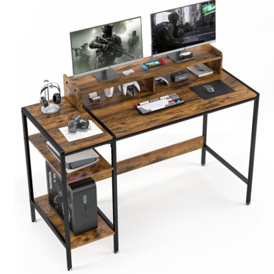 Bàn làm việc tại nhà hình chữ nhật, 2 kệ mở kèm chân đế máy tính - BTNDK14