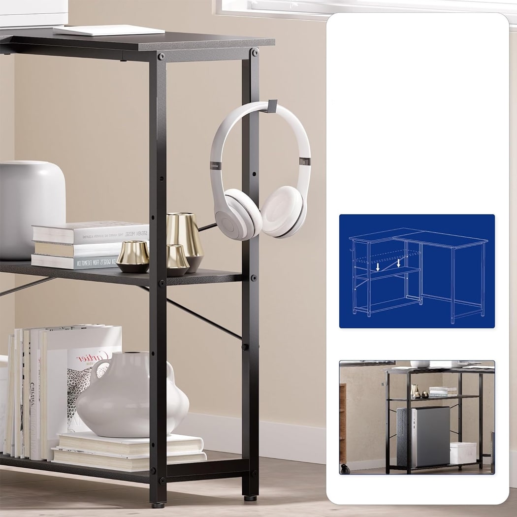 Bàn làm việc tại nhà hình chữ L, kệ lưu trữ 2 tầng đảo ngược BTNDK17