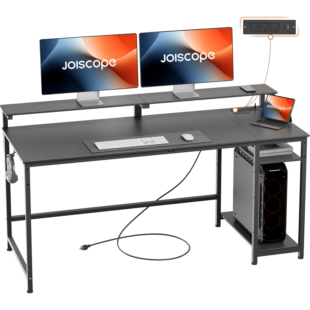 Bàn làm việc tại nhà có ổ cắm (3AC, USB, Type-C), kệ đảo chiều, giá đỡ màn hình BTNDK20