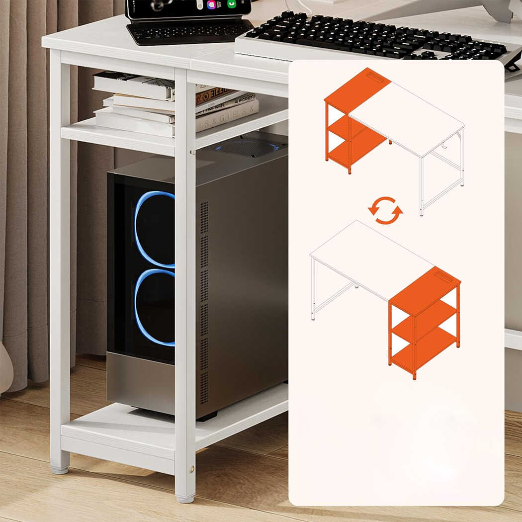 Bàn làm việc tích hợp ổ cắm, kệ lưu trữ 2 tầng, móc treo tai nghe BTNDK21