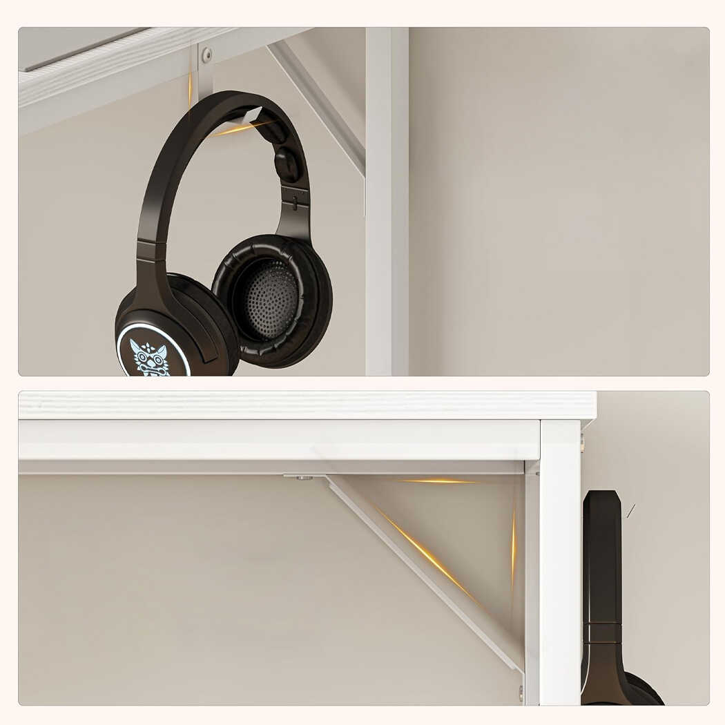 Bàn làm việc tích hợp ổ cắm, kệ lưu trữ 2 tầng, móc treo tai nghe BTNDK21