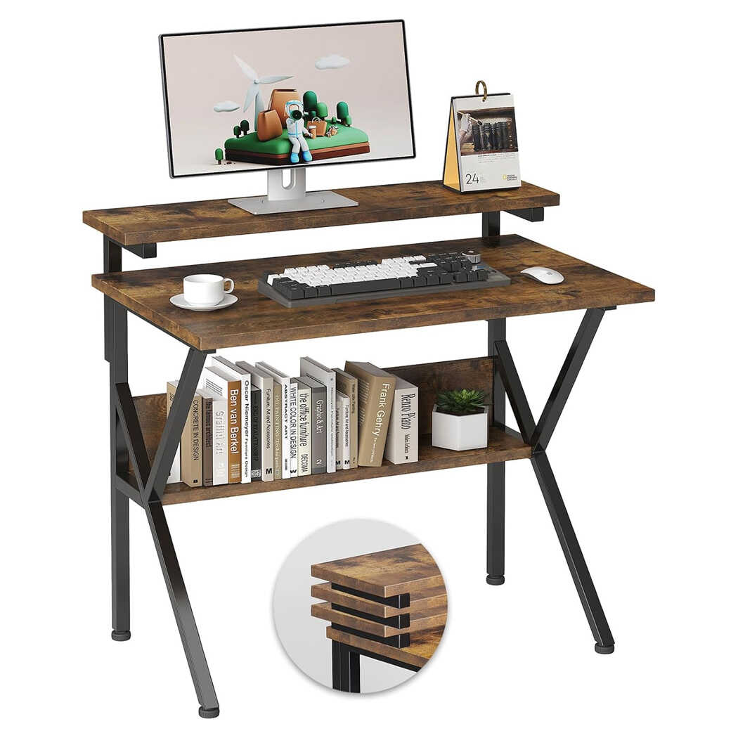 Bàn làm việc chân thép tĩnh điện chữ K, kệ nâng màn hình, kệ mở BTNDK23