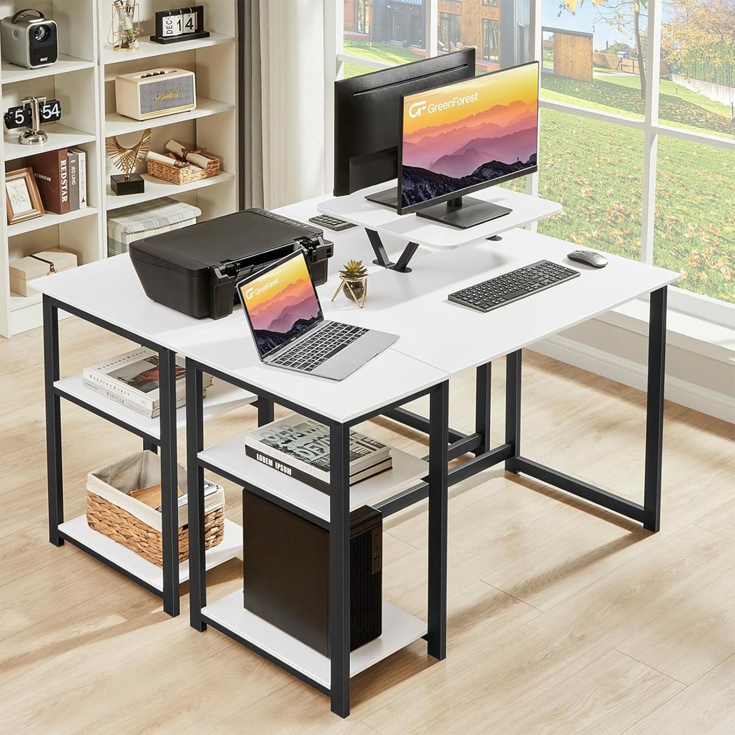 Bàn làm việc tại nhà có chân đế màn hình, kệ lưu trữ 3 tầng đảo ngược BTNDK30