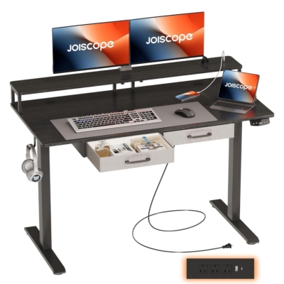 Bàn làm việc tại nhà tích hợp ngăn kéo, kệ màn hình, cổng sạc tiện lợi BTNDK34