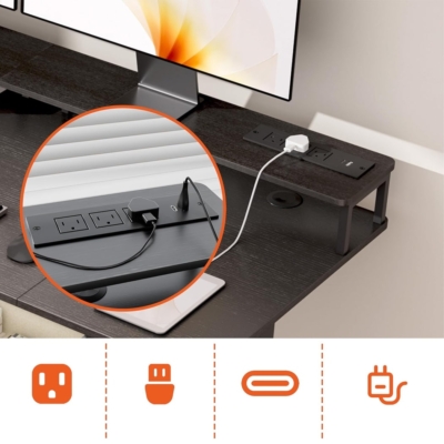 Bàn làm việc tại nhà tích hợp ngăn kéo, kệ màn hình, cổng sạc tiện lợi BTNDK34