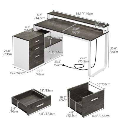 Bàn làm việc tại nhà chữ L tích hợp tủ lưu trữ 3 ngăn BTNDK35