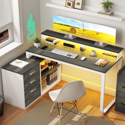 Bàn làm việc tại nhà chữ L tích hợp tủ lưu trữ 3 ngăn BTNDK35