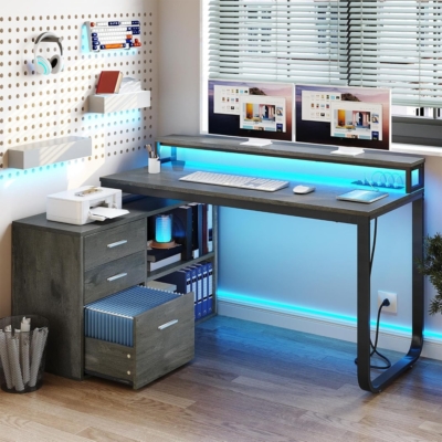 Bàn làm việc tại nhà chữ L tích hợp tủ lưu trữ 3 ngăn BTNDK35