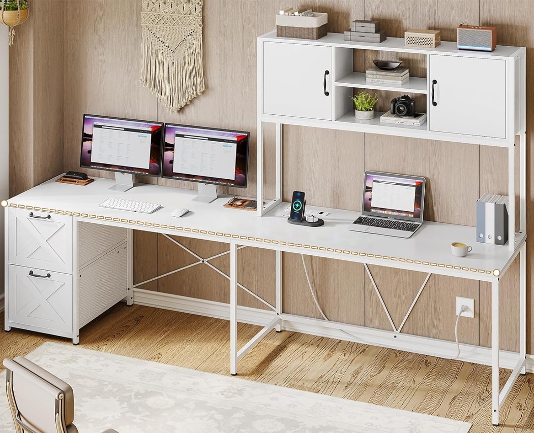 Bàn làm việc tại nhà chữ L rộng rãi, kèm tủ đựng đồ đa năng BTNDK36