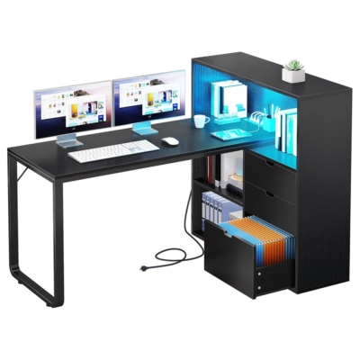 Bàn làm việc tại nhà bằng gỗ chân sắt tích hợp tủ lưu trữ BTNDK37