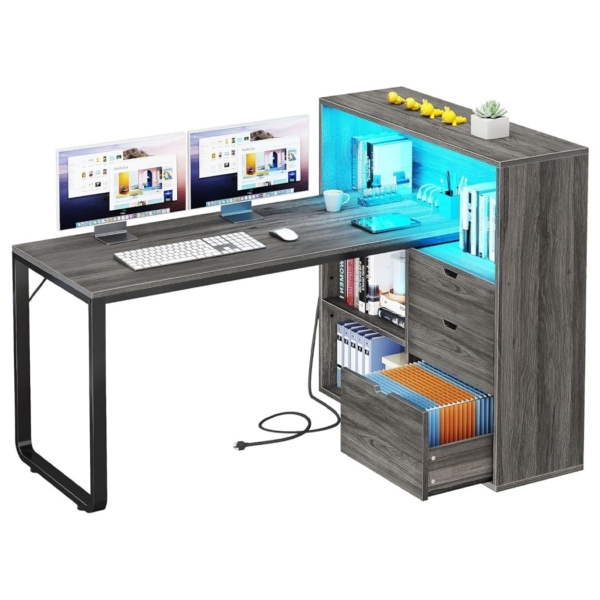 Bàn làm việc tại nhà bằng gỗ chân sắt tích hợp tủ lưu trữ BTNDK37