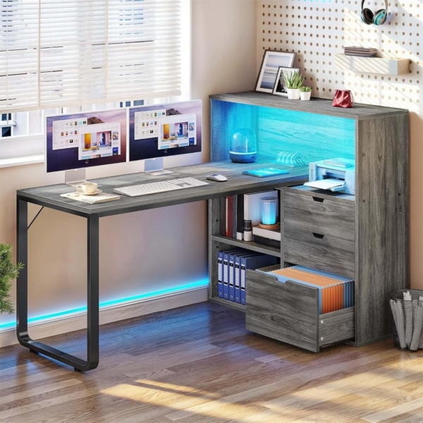 Bàn làm việc tại nhà bằng gỗ chân sắt tích hợp tủ lưu trữ BTNDK37