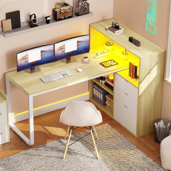Bàn làm việc tại nhà bằng gỗ chân sắt tích hợp tủ lưu trữ BTNDK37