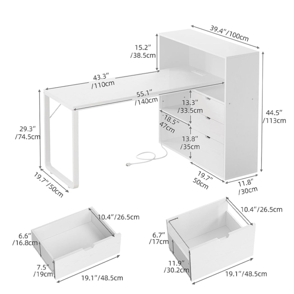 Bàn làm việc tại nhà bằng gỗ chân sắt tích hợp tủ lưu trữ BTNDK37