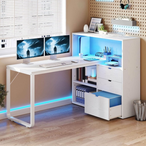 Bàn làm việc tại nhà bằng gỗ chân sắt tích hợp tủ lưu trữ BTNDK37
