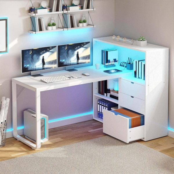 Bàn làm việc tại nhà bằng gỗ chân sắt tích hợp tủ lưu trữ BTNDK37