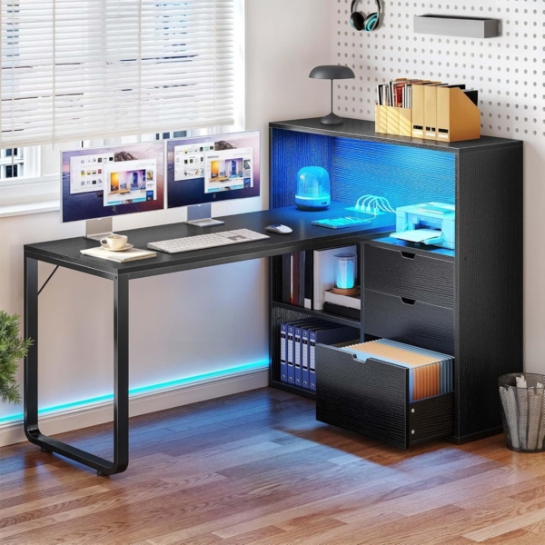Bàn làm việc tại nhà bằng gỗ chân sắt tích hợp tủ lưu trữ BTNDK37