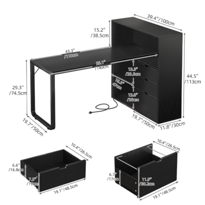 Bàn làm việc tại nhà bằng gỗ chân sắt tích hợp tủ lưu trữ BTNDK37