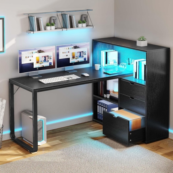 Bàn làm việc tại nhà bằng gỗ chân sắt tích hợp tủ lưu trữ BTNDK37