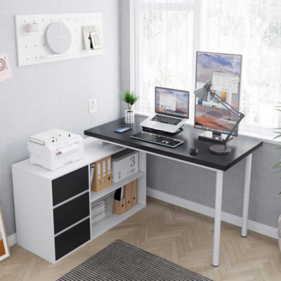 Bàn làm việc tại nhà chữ L kết hợp tủ lưu trữ 3 ngăn kéo đa năng BTNDK38