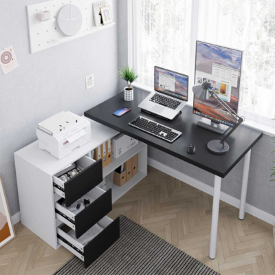 Bàn làm việc tại nhà chữ L kết hợp tủ lưu trữ 3 ngăn kéo đa năng BTNDK38