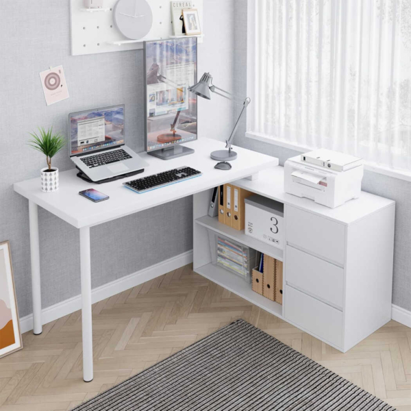 Bàn làm việc tại nhà chữ L kết hợp tủ lưu trữ 3 ngăn kéo đa năng BTNDK38