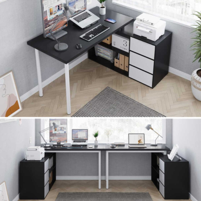 Bàn làm việc tại nhà chữ L kết hợp tủ lưu trữ 3 ngăn kéo đa năng BTNDK38