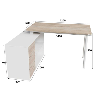 Bàn làm việc tại nhà chữ L kết hợp tủ lưu trữ 3 ngăn kéo đa năng BTNDK38