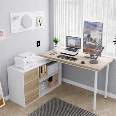 Bàn làm việc tại nhà chữ L kết hợp tủ lưu trữ 3 ngăn kéo đa năng BTNDK38