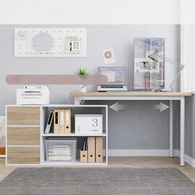 Bàn làm việc tại nhà chữ L kết hợp tủ lưu trữ 3 ngăn kéo đa năng BTNDK38