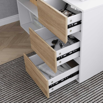 Bàn làm việc tại nhà chữ L kết hợp tủ lưu trữ 3 ngăn kéo đa năng BTNDK38