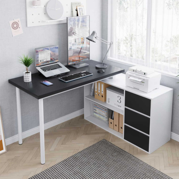 Bàn làm việc tại nhà chữ L kết hợp tủ lưu trữ 3 ngăn kéo đa năng BTNDK38