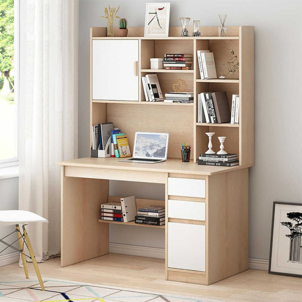 Bàn làm việc tại nhà bằng gỗ có hộc tủ, giá sách tiện lợi BTNDK41