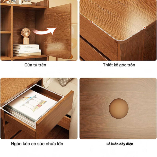 Bàn làm việc tại nhà bằng gỗ có hộc tủ, giá sách tiện lợi BTNDK41