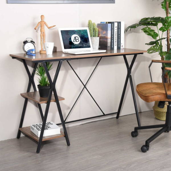 Bàn làm việc tại nhà nhỏ gọn, chân chữ X tích hợp kệ decor - BTNDK45