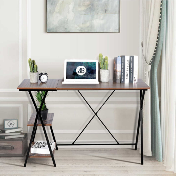 Bàn làm việc tại nhà nhỏ gọn, chân chữ X tích hợp kệ decor - BTNDK45