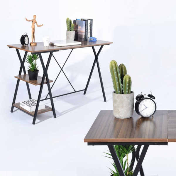 Bàn làm việc tại nhà nhỏ gọn, chân chữ X tích hợp kệ decor - BTNDK45