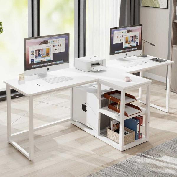 Bàn làm việc tại nhà 2 chỗ ngồi, tích hợp tủ lưu trữ, kệ CPU tiện lợi BTNDK52