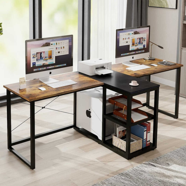 Bàn làm việc tại nhà 2 chỗ ngồi, tích hợp tủ lưu trữ, kệ CPU tiện lợi BTNDK52