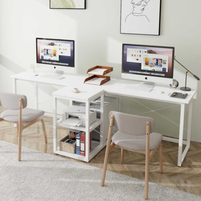 Bàn làm việc tại nhà 2 chỗ ngồi, tích hợp tủ lưu trữ, kệ CPU tiện lợi BTNDK52