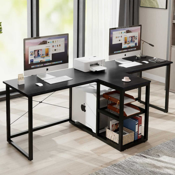 Bàn làm việc tại nhà 2 chỗ ngồi, tích hợp tủ lưu trữ, kệ CPU tiện lợi BTNDK52