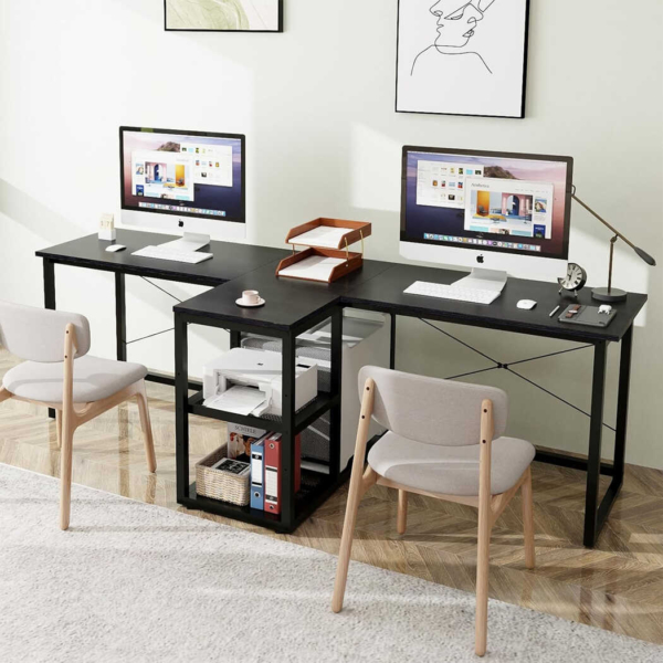 Bàn làm việc tại nhà 2 chỗ ngồi, tích hợp tủ lưu trữ, kệ CPU tiện lợi BTNDK52