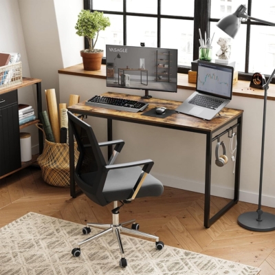 Bàn làm việc tại nhà đơn giản, chân thép mặt gỗ kèm móc treo BTNDK55