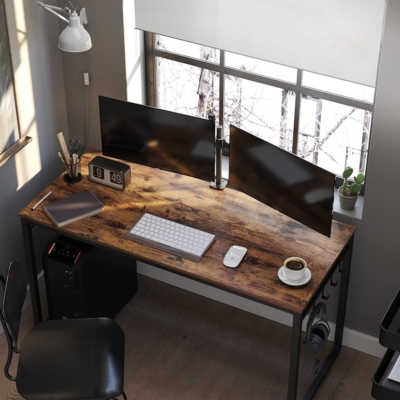 Bàn làm việc tại nhà đơn giản, chân thép mặt gỗ kèm móc treo BTNDK55