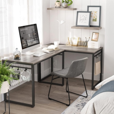 Bàn làm việc tại nhà đơn giản, chân thép mặt gỗ kèm móc treo BTNDK55